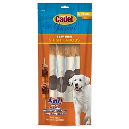 Cadet Gourmet Triple Flavored Shish Kabobs Natural Dog Chews – Chicken Liver and Sweet Potato – 4 Pack