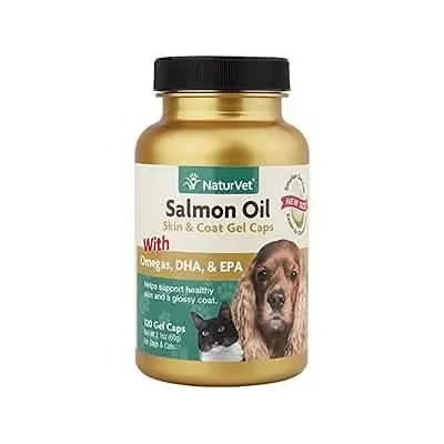 Cápsulas de gel de aceite de salmón de Naturvet para gatos y perros, paquete de 120 unidades