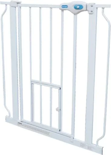 Carlson Pet Extra-Wide Walk-Through Metal Pet Gate with 10X7″ Door – White – L: 29-52″ X W: 2″ X H: 30″