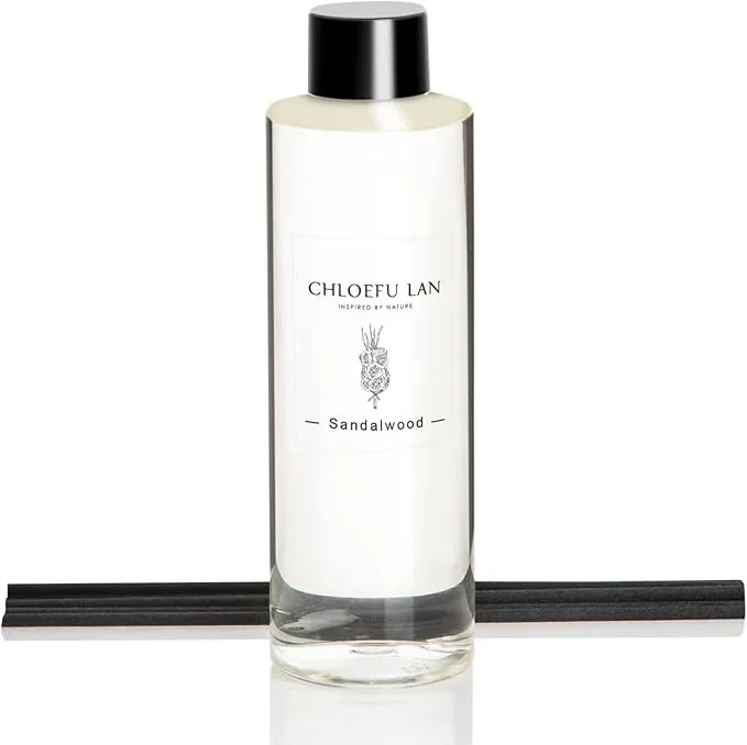 Chloefu LAN Sandalwood Essential Oil Scented Diffuser Oil 200ml/6.76 fl oz for Home, Scented Oils Diffuser Refill, Diffuser Sticks, Bathroom Diffuser, Best for Aromatherapy, SPA and Home, 0% Alcohol