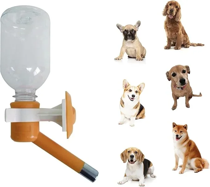 Choco Nose Patented No-Drip Dog Water Bottle/Feeder for Dogs/Cats and Other Small-Medium Sized Animals – for Cages, Crates or Wall Mount. 10.2 Oz. Mess Free Leak-Proof Nozzle 16mm, Orange (C590)