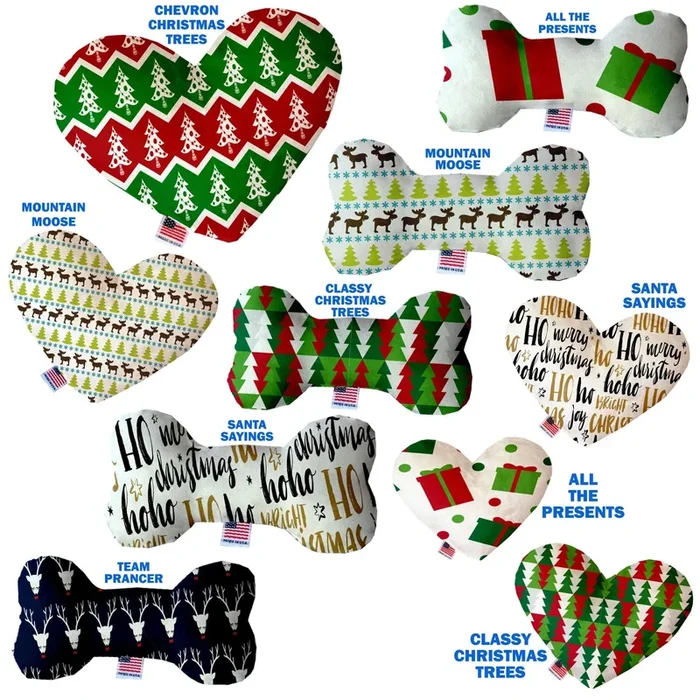 Christmas Pet and Dog Plush Heart or Bone Toy, “Classy Christmas Group” (Available in different sizes and 6 different patterns!) Mountain Moose 6″ Plush Bone