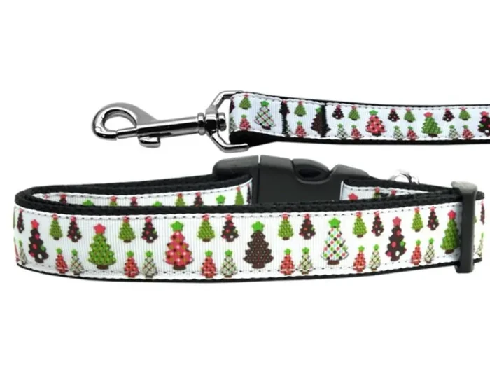 Christmas Pet Dog & Cat Nylon Collar or Leash, “Designer Christmas Trees” XS Collar