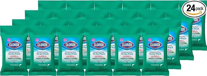 Clorox Disinfecting On The Go Travel Wipes, Fresh Scent, 9 Count, Pack of 24 (Package May Vary)