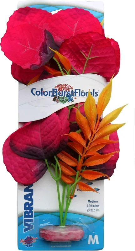 Colorburst Florals Melon Leaf Silk Style Plastic Aquarium Plant – Red – Medium