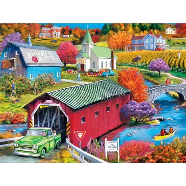 Country Escapes Hill Village Covered Bridge 550-Piece Puzzle 32292