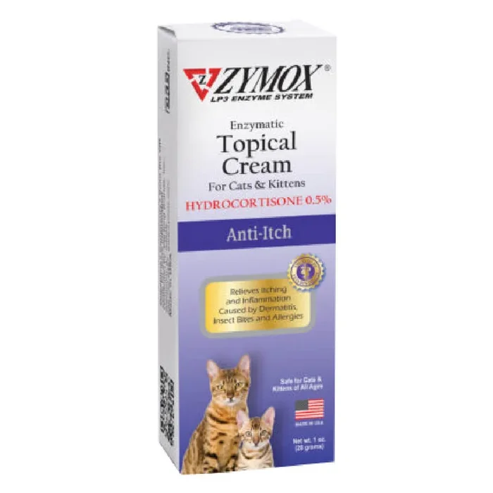 Crema tópica Zymox para gatos y gatitos con 0,5 % de HC, tubo de 1 oz