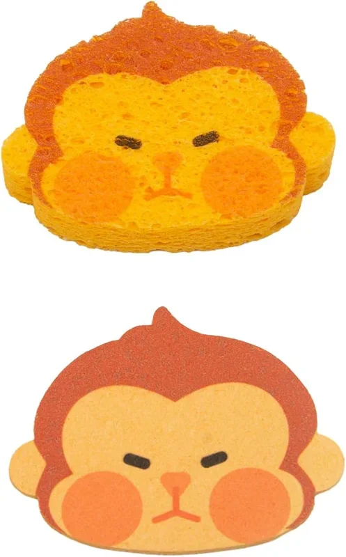 Cute Compressed Wood Pulp Cotton Sponges Animal-Shaped Reusable and Highly Absorbent for Dishwashing, Kitchen Surfaces, and Bathroom Cleaning,Monkey,1 Pcs