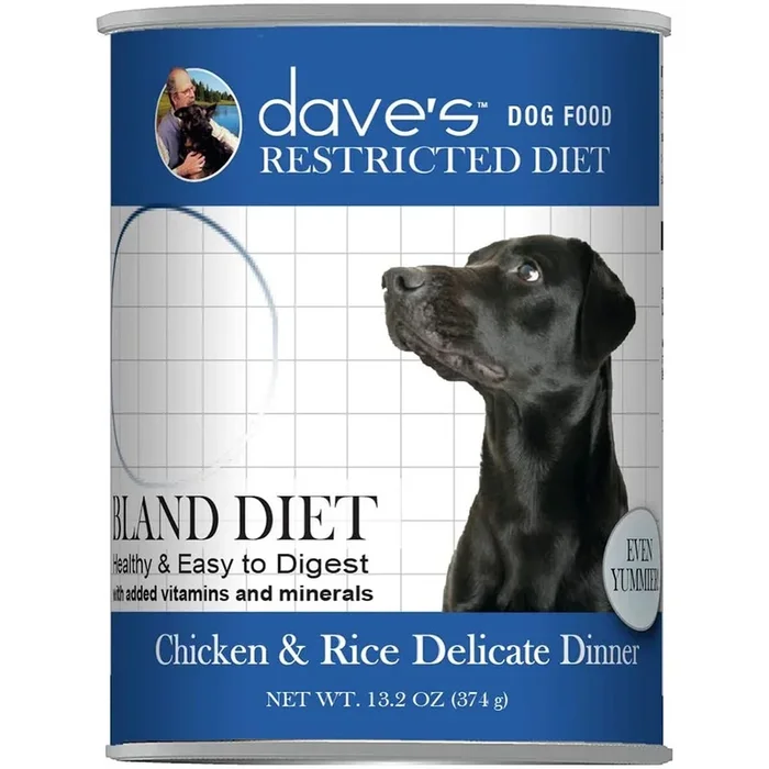 Dave’s Pet Food Restricted Diet Wet Dog Food – Bland Chicken & Rice Formula – 13oz Can