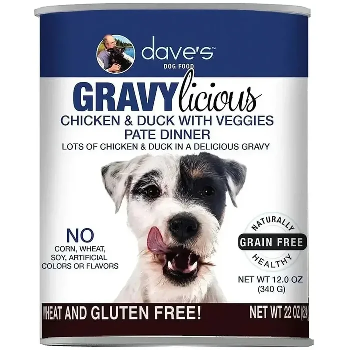 Dave’s Pet Food™ Grain Free Gravylicious Chicken & Duck with Veggies Pate Dinner. Lot’s of Chicken
