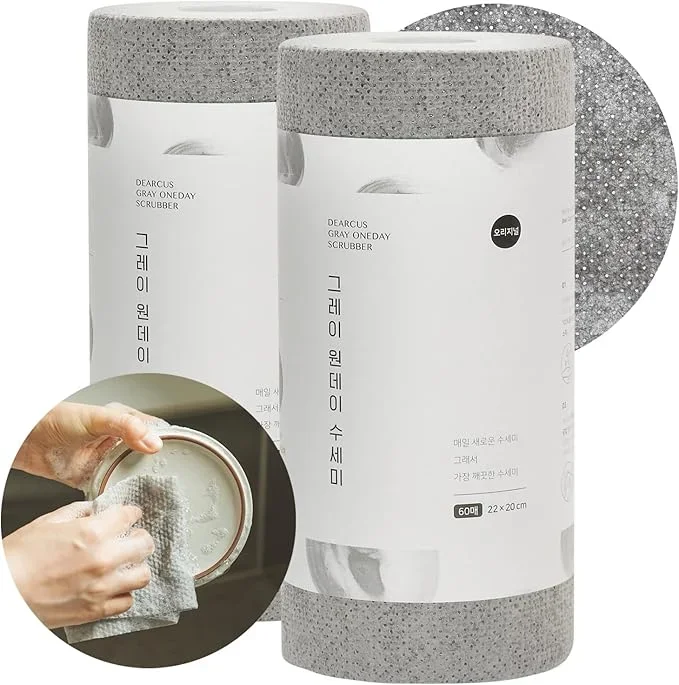 DEARCUS Gray One Day Scrubber – No Odor Dishcloths for Washing Utensils, Cookware, & Cooktop – Multipurpose Lint Free Cleaning Cloths for Kitchen Made of PP – for One Day Use, 2 Pack 120 Sheets