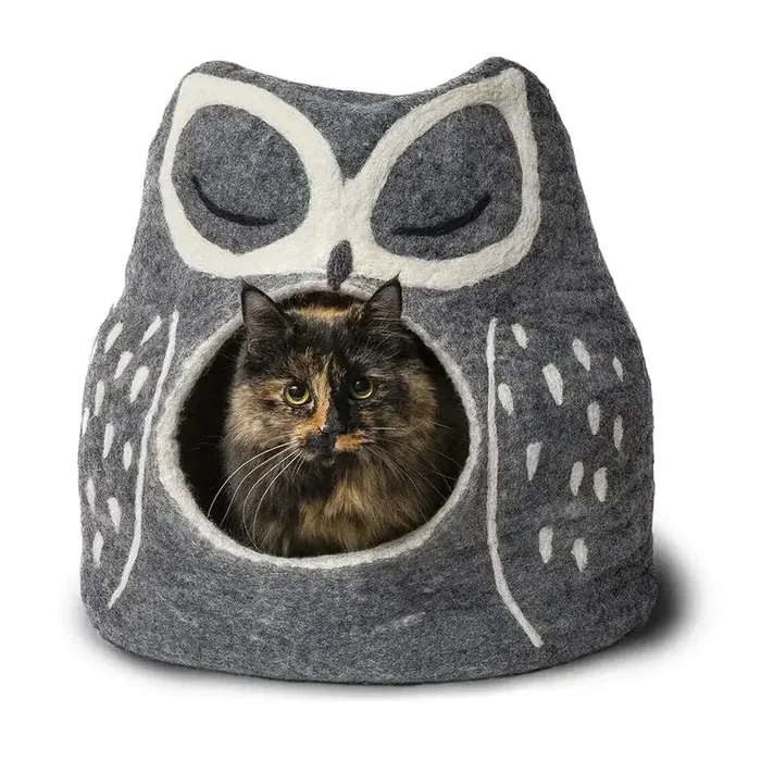 Dharma Dog Karma Cat Wool Pet Cave, Owl, Grey Small Dogs & Cat Bed