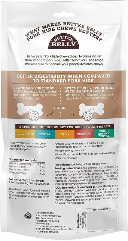 Dingo Better Belly Porkhide Roll Natural Dog Chews – Large – 3 Pack
