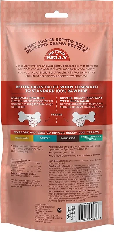 Dingo Better Belly Protein Braids Natural Dog Chews – Lamb – 3 Pack