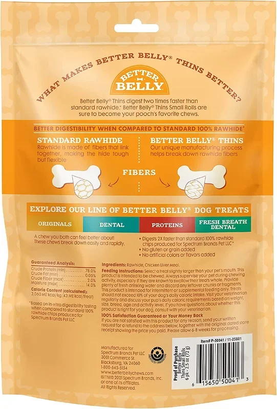 Dingo Better Belly Thins Rolls Natural Dog Chews – Natural – Small – 6 Pack