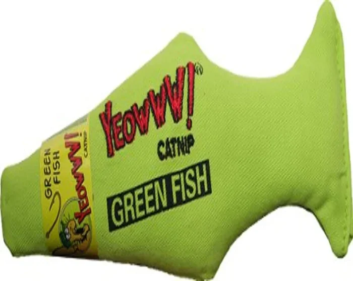 Ducky World Yeowww!® Fish Catnip Toys Green Color 7 Inch