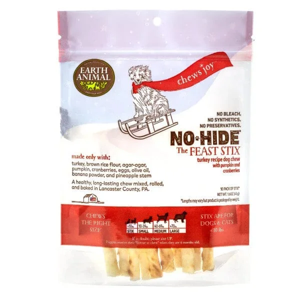 Earth Animal Dog Chews NO HIDE Feast STIX – 10 Piece