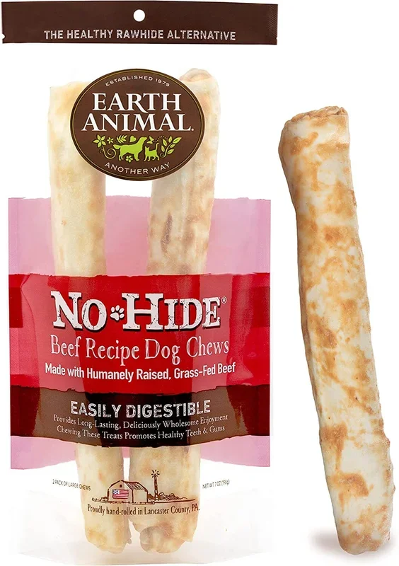 Earth Animal NO HIDE Beef Dog Chews – 11 Inches – 2 Pack