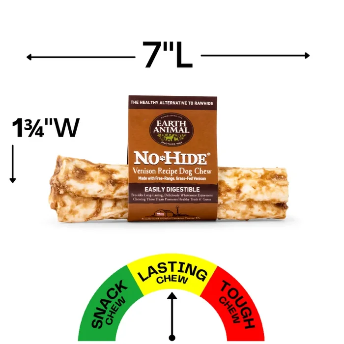 Earth Animal Venison No-Hide® Wholesome Dog Chews- Medium, 7″