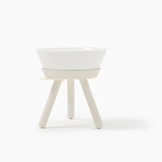 Elevated Oreo Ceramic Dog Bowl + Stand in White (Tall)