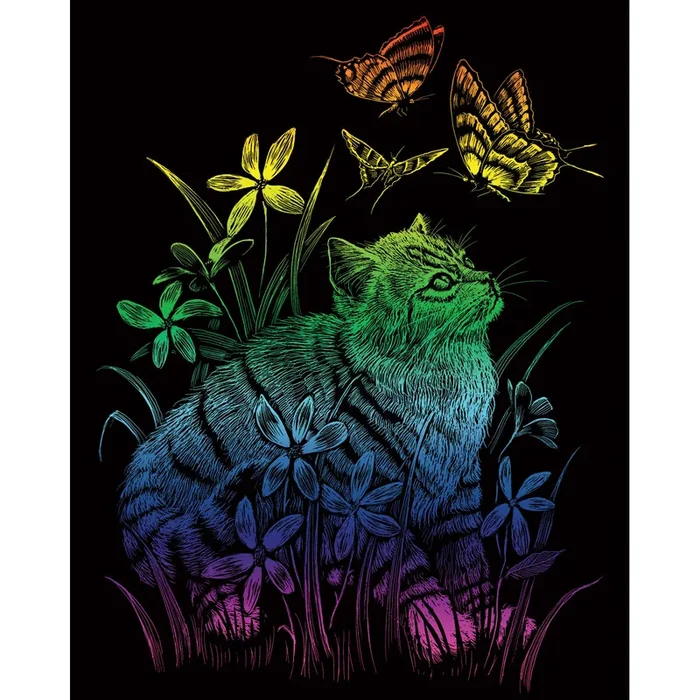 Engraving Art Rainbow Kitten & Butterflies RAIN26