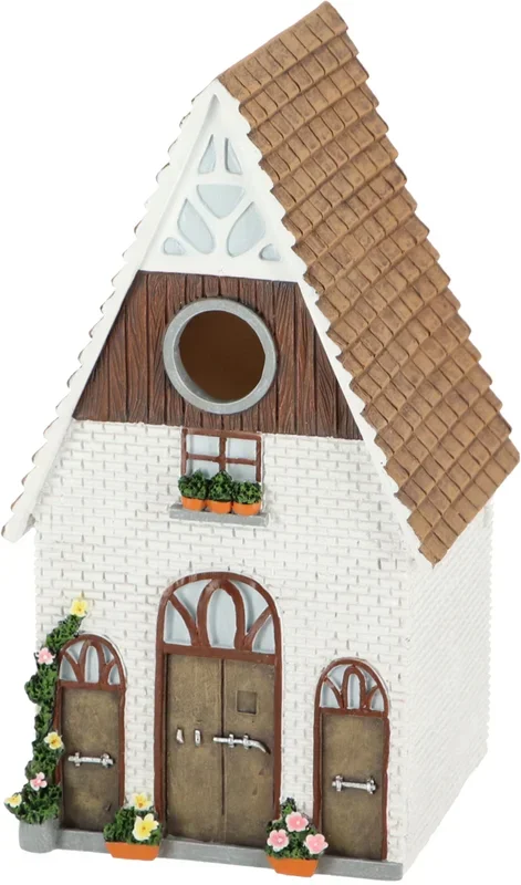 Esschert Design Farmhouse Birdhouse – White/Resin – 5.4 X 5.2 X 9.7I N