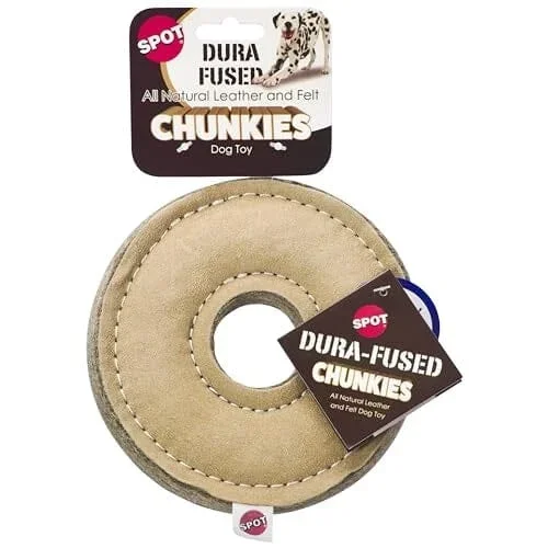 Ethical SPOT Dura-Fused Chunkies Natural Leather and Felt Ring Squeak Chew Dog Toy – 6 Inch