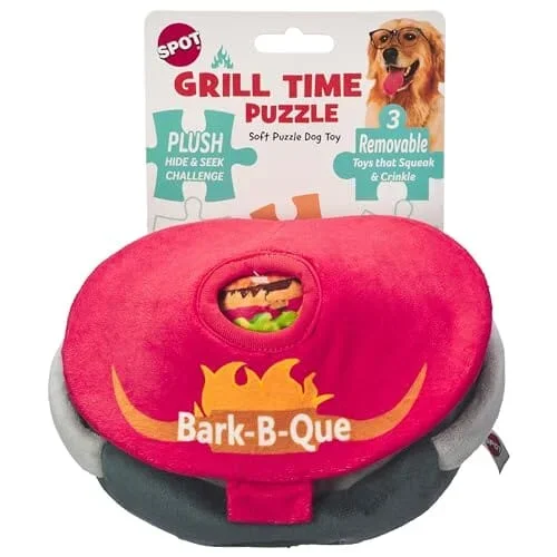 Ethical SPOT Grill Time Hide N’ Seek Interactive 4-Piece Puzzle Crinkle and Squeak Dog Toy – 8 Inch
