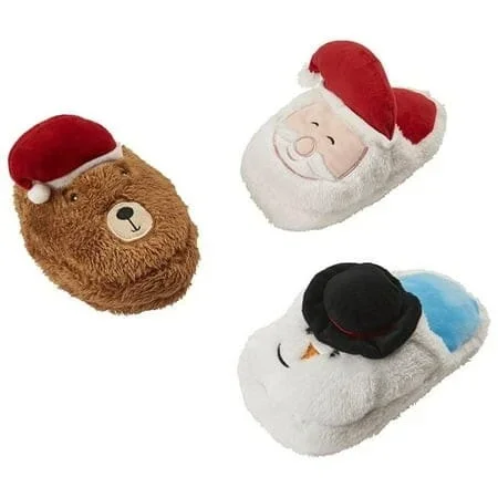 Ethical SPOT Holiday Slippers Squeak Crinkle Plush Dog Toy – Assorted – 8 Inch – 3 Pack