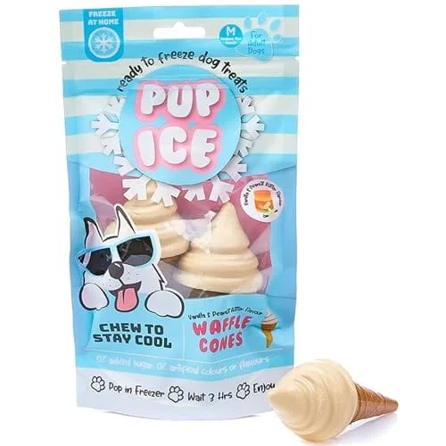 Ethical SPOT Pup Ice Ready-to-Freeze Vanilla and Peanut Butter Waffle Cone with Chicken Dog Treats – 2 Pack