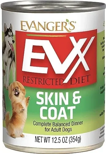 Evanger’s EVX Restricted Diet Skin and Coat Adult Canned Dog Food – 12.5 Oz – Case of 12