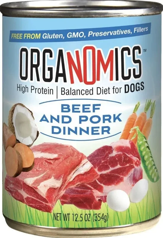 Evanger’s Organomics Beef and Pork Dinner Canned Dog Food – 12.8 Oz – Case of 12