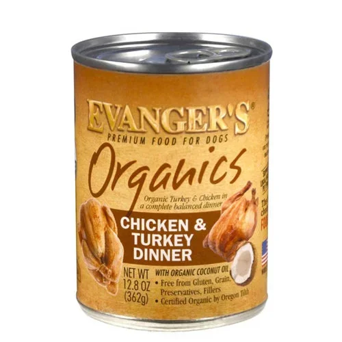 Evangers, Evanger’s Organics Wet Dog Food, Chicken & Turkey, 12Each/12.8 Oz, 12 Pack (Count of 12)