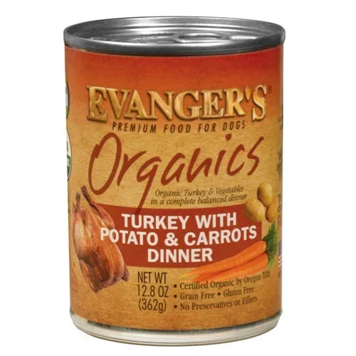 Evangers, Evanger’s Organics Wet Dog Food, Turkey w/Potato & Carrots, 12Each/12.8 Oz, 12 Pack (Count of 12)