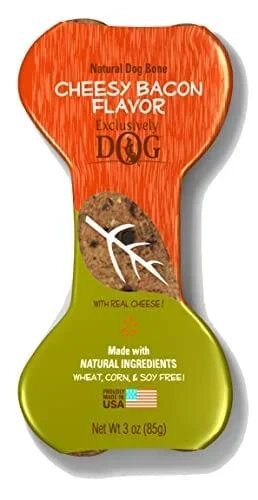 Exclusively Dog Jumbo Crunchy Bones Dog Biscuits Treats – Cheesy Bacon – 3 Oz – 12 Pack