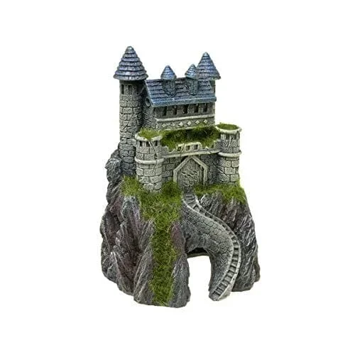 Exotic Environments Mountain Top Castle With Moss Resin Aquatics Decoration – Gray/Brown – Small