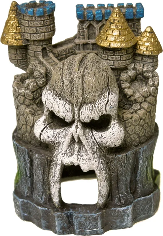 Exotic Environments Skull Castle Resin Aquatics Decoration – Blue/Gray – Small