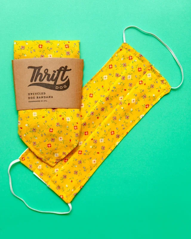 Face Mask & Dog Bandana Set in Yellow Multi Floral