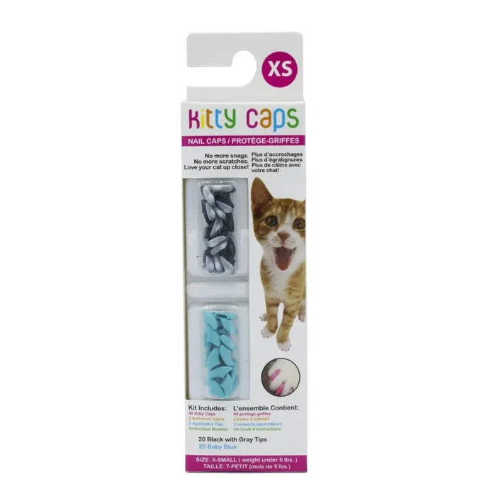 Fetch for Pets Kitty Anti-Scratching Cat Rubber Nail Tip Covers – Black/Gray – Extra Small – 40 Count