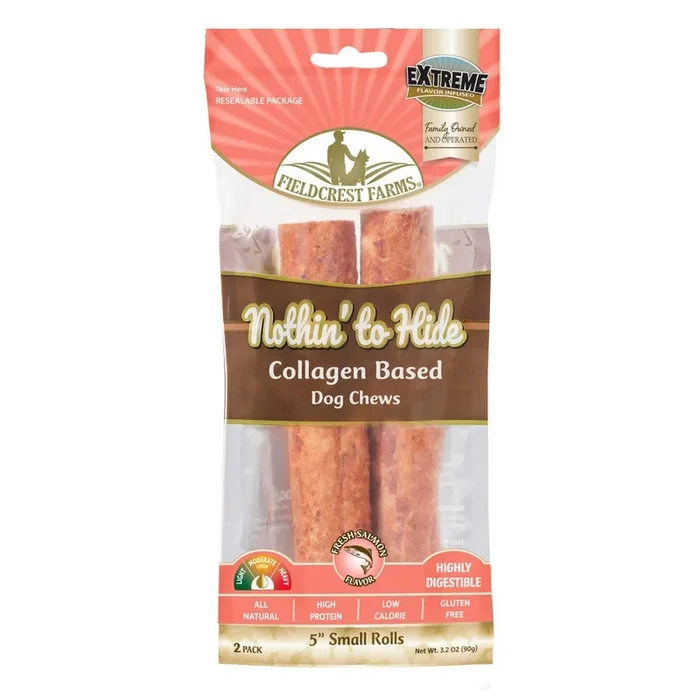 Fieldcrest Farms, Fieldcrest Farms Nothin’ to Hide Collagen Roll Dog Chew, Salmon, 5 Inches, 2 Pack