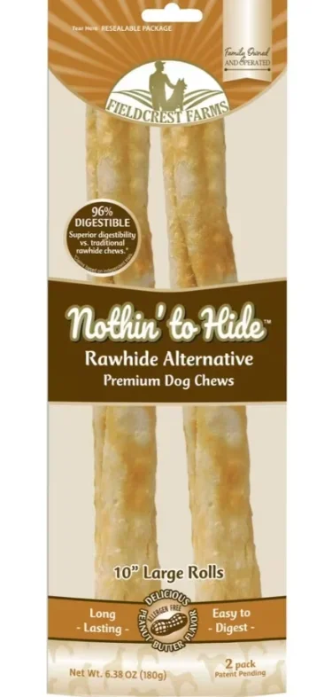 Fieldcrest Farms Nothin’ To Hide 10″ Peanut Butter Rolls Dog Chews, 2pk