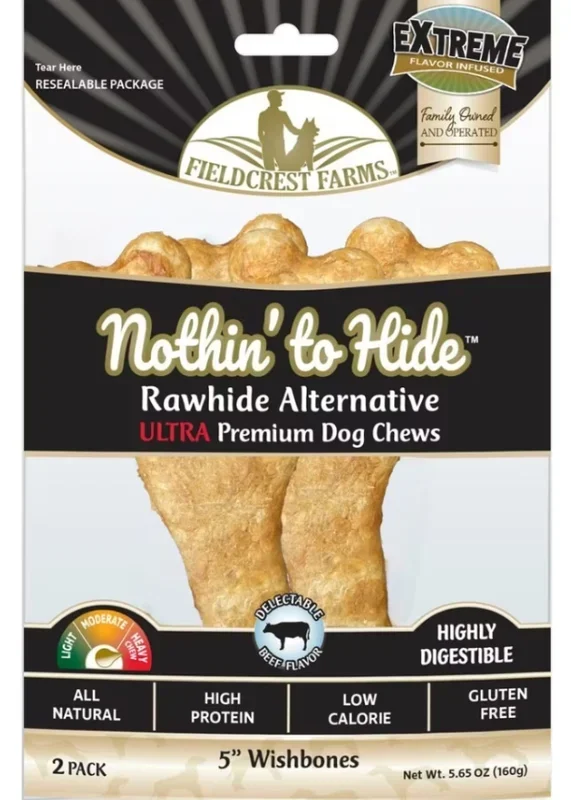 Fieldcrest Farms Nothin’ To Hide 5″ Ultra Wishbone Dog Chews, Beef, 2pk