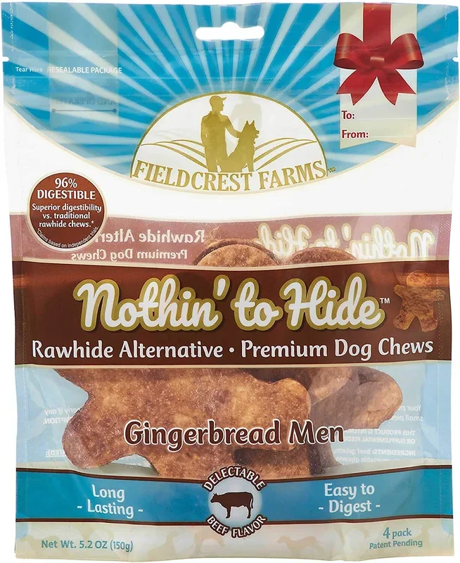 Fieldcrest Farms Nothin’ To Hide Holiday Gingerbread Man Natural Dog Chews – Beef – Small – 4 Pack