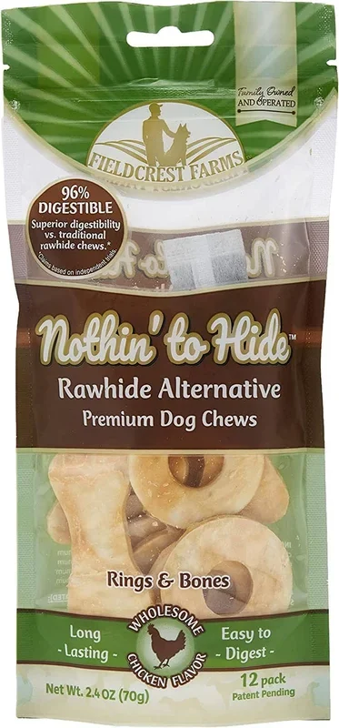 Fieldcrest Farms Nothin’ To Hide Rawhide Alternative Rings & Bones Natural Dog Chews – Chicken – 12 Pack