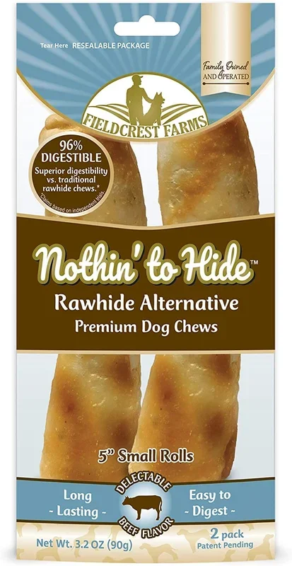 Fieldcrest Farms Nothin’ To Hide Rawhide Alternative Rolls Natural Dog Chews – Beef – 5 In – 2 Pack