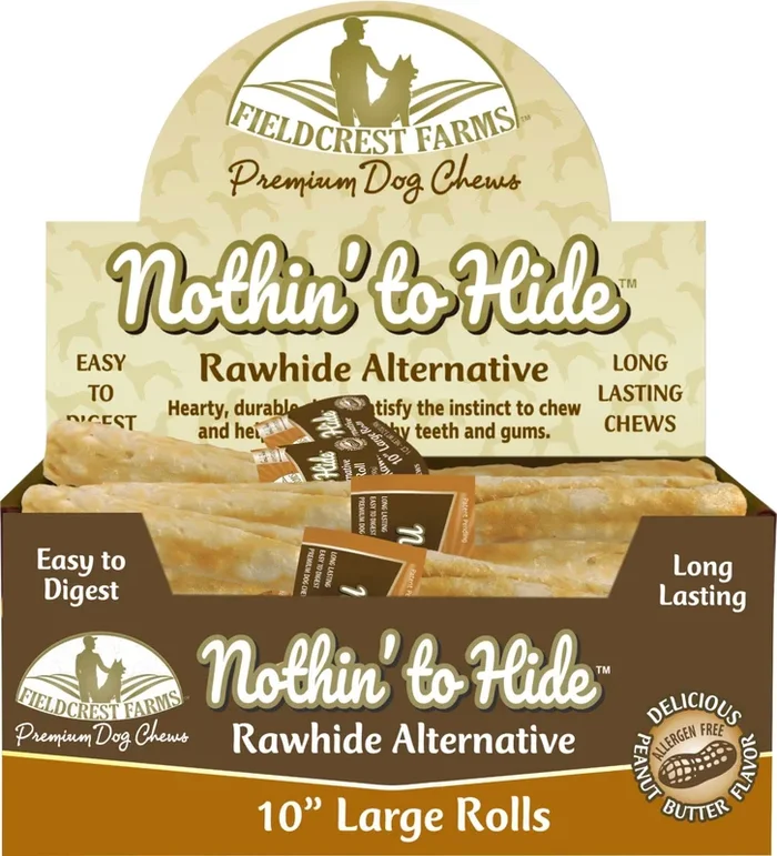 Fieldcrest Farms Nothin’ To Hide Rawhide Alternative Rolls Natural Dog Chews – Peanut Butter – 10 In – 24 Pack