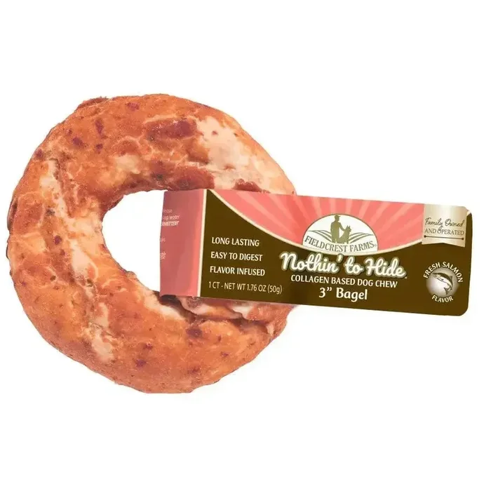 Fieldcrest Farms Nothin’ to Hide Salmon Flavor Collagen Bagel Dog Chew 24ea/3 in