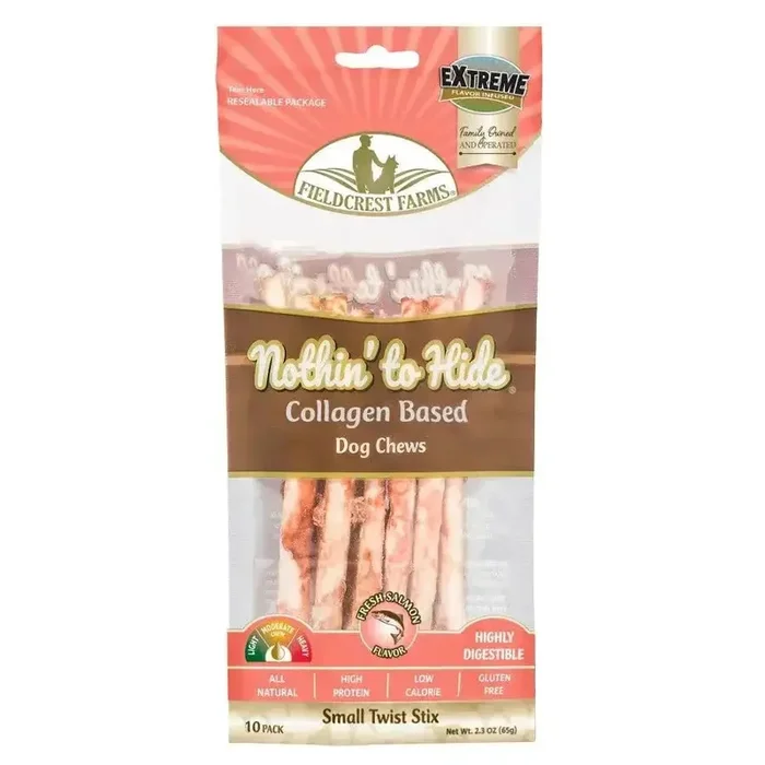 Fieldcrest Farms Nothin’ to Hide Salmon Flavor Collagen Twist Stix Dog Chew 10 pk