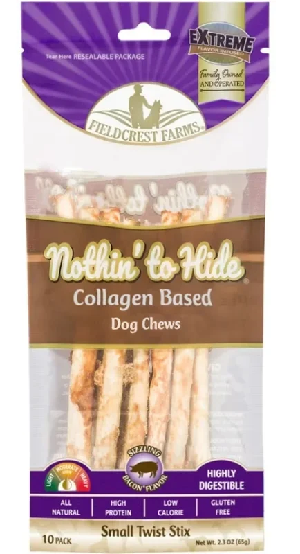 Fieldcrest Farms Nothin’ To Hide Twist Stix Dog Chews, Small Bacon, 10pk