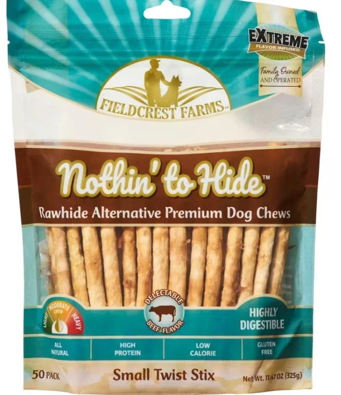 Fieldcrest Farms Nothin’ To Hide Twist Stix Dog Chews, Small Beef, 50pk